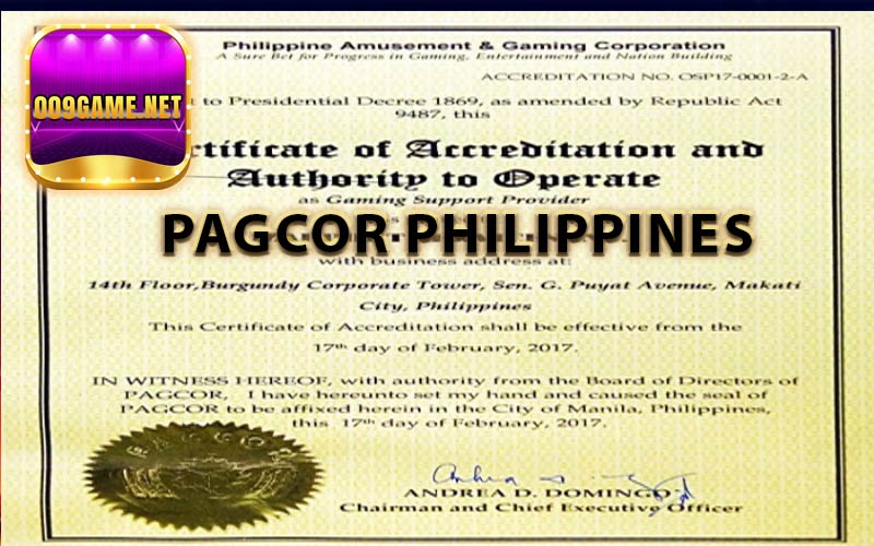 Chứng chỉ Pagcor được cấp bởi chính phủ Philippines